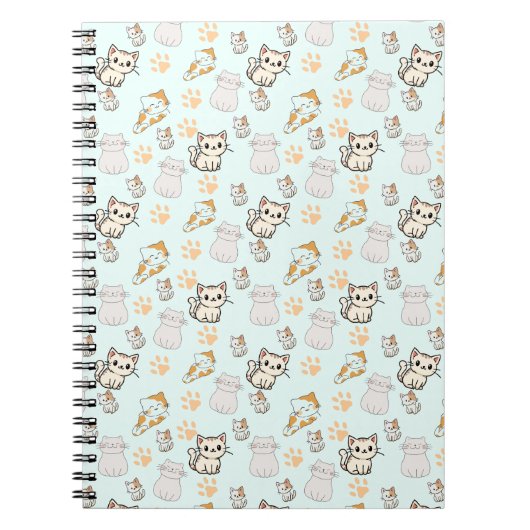 Cute Kawaii Kittens & Paws Pattern Notitieboek (Voorkant)