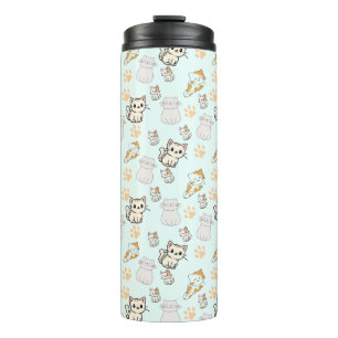 Cute Kawaii Kittens & Poot Patroon Thermische Deks Thermosbeker