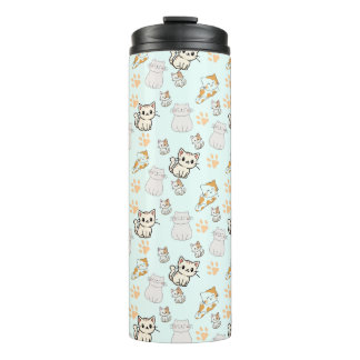 Cute Kawaii Kittens & Poot Patroon Thermische Deks Thermosbeker
