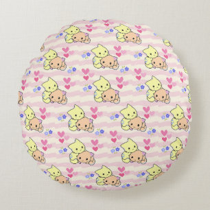 Cute Kawaii Kittens Roze Pastel Decoratie Rond Kus Kussen