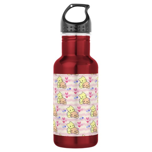 Cute Kawaii Kittens Roze Pastel RVS Waterfles (Voorkant)