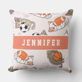 Cute Kawaii Kittens & Sports Balls Girls Name Kind Kussen
