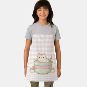 Cute Kawaii Kitty Cat Baking Pastel Gingham Pink Schort (Insitu)