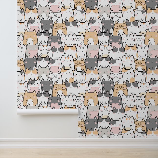 Cute Kawaii Kitty Cat Behang (Applicatie)