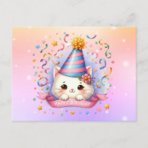 Cute Kawaii Kitty Kat Verjaardags Groet Postkaart