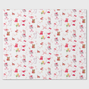 Cute Kawaii Knuffelbeer & Hartjes Valentijnsdag Wr Cadeaupapier
