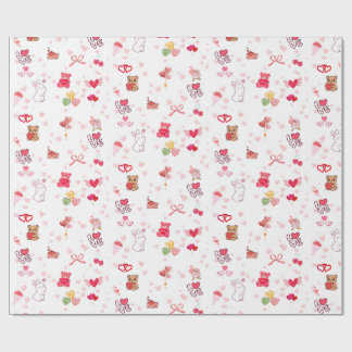 Cute Kawaii Knuffelbeer & Hartjes Valentijnsdag Wr Cadeaupapier