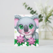 Cute Kawaii Koala Beer met bloemen Briefkaart (Staand voorkant)