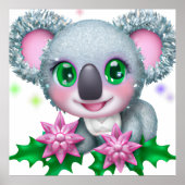 Cute Kawaii Koala Beer met bloemen Poster (Voorkant)