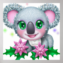 Cute Kawaii Koala Beer met bloemen Poster