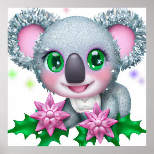 Cute Kawaii Koala Beer met bloemen Poster (Voorkant)