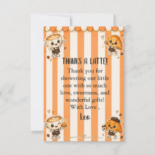 Cute Kawaii Koffie Croissant Oranje Baby Shower Bedankkaart