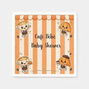 Cute Kawaii Koffie Croissant Oranje Baby Shower Servet