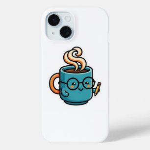 Cute Kawaii Koffiekop Draagt Lezende BrilSticker iPhone 15 Case