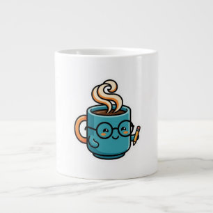 Cute Kawaii Koffiekop Draagt Lezende BrilSticker Grote Koffiekop