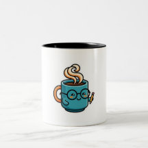 Cute Kawaii Koffiekop Draagt Lezende BrilSticker