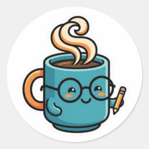 Cute Kawaii Koffiekopje met Leesbril Sticker