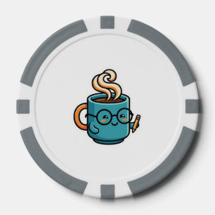 Cute Kawaii Koffiekopje met LeesbrilSticker Poker Chips
