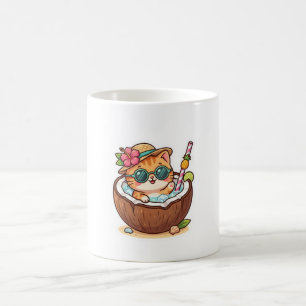 Cute Kawaii Kokosnoot Kat Zonnebril Zomer BSticker Koffiemok