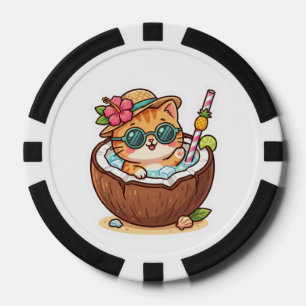 Cute Kawaii Kokosnoot Kat Zonnebril Zomer BSticker Poker Chips