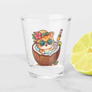 Cute Kawaii Kokosnoot Kat Zonnebril Zomer BSticker Shot Glas