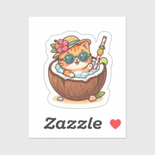 Cute Kawaii Kokosnoot Kat Zonnebril Zomer BSticker Sticker