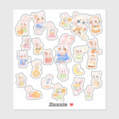 Cute Kawaii Konijn en Kat Stickers (Vel)