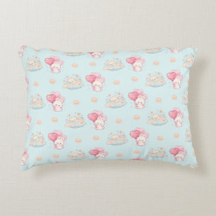 Cute Kawaii Konijn en Slaapbeer Pastelblauw Accent Kussen