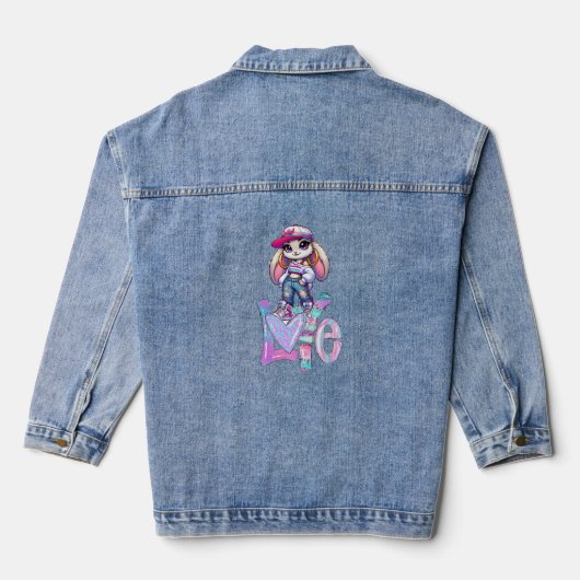 Cute Kawaii Konijn Leren Jas Denim Jacket (Achterkant)