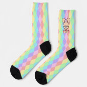Cute Kawaii Konijn op Pastel Diamanten Sokken (Links)