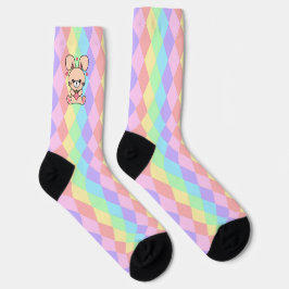 Cute Kawaii Konijn op Pastel Diamanten Sokken