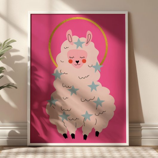 Cute Kawaii Lama Pastel Roze Kinderkamer Poster