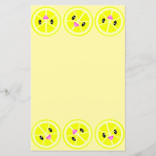 Cute Kawaii Lemon Border Lemonade Stationery Paper (Voorkant)