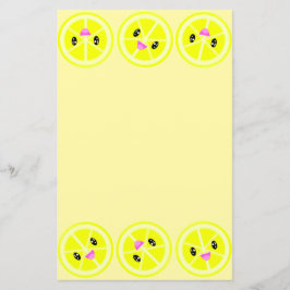 Cute Kawaii Lemon Border Lemonade Stationery Paper
