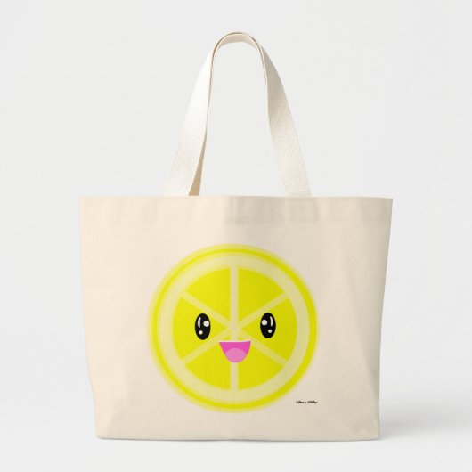 Cute Kawaii lemon citrus fruit vegan food shopping Grote Tote Bag (Voorkant)