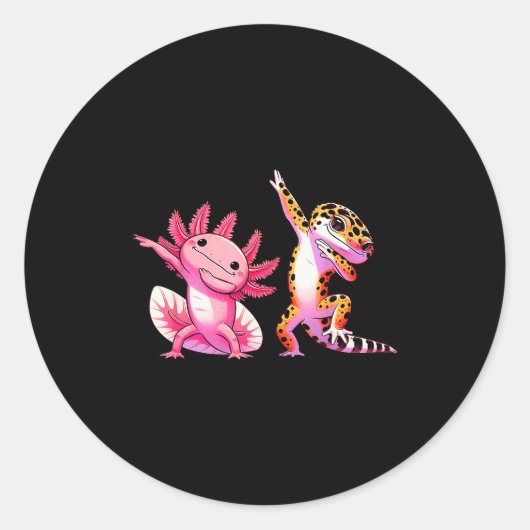 Cute Kawaii Leopard Gecko Dabbing Axolotl Friends  Ronde Sticker (Voorkant)