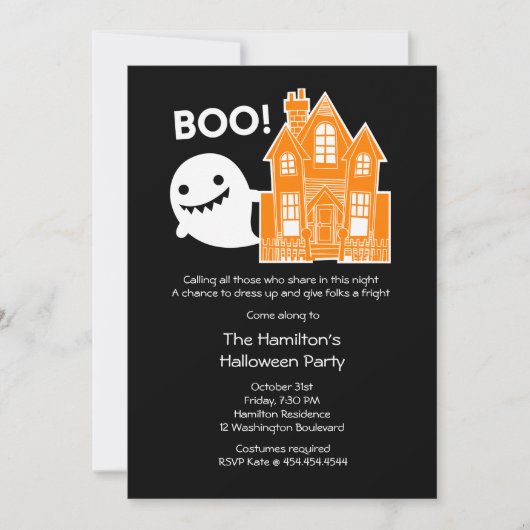 Cute Kawaii Little Ghost Halloween Invitation Kaart (Voorkant)