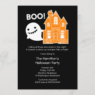 Cute Kawaii Little Ghost Halloween Invitation Kaart