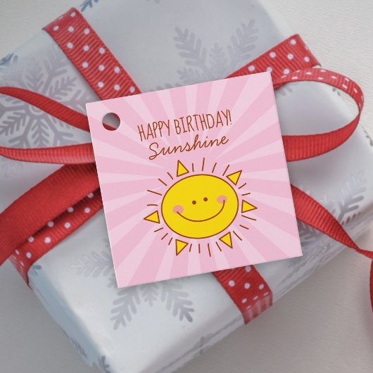 Cute Kawaii Little Sunshine Pink Happy Birthday Bedankjes Labels