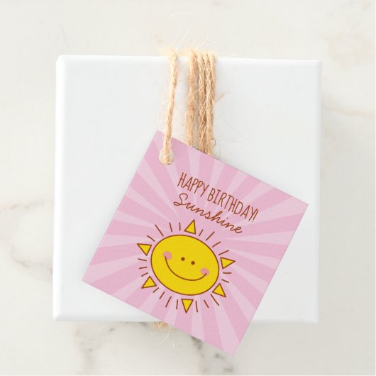 Cute Kawaii Little Sunshine Pink Happy Birthday Bedankjes Labels (In situ)