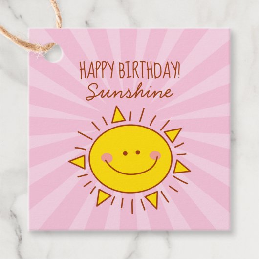 Cute Kawaii Little Sunshine Pink Happy Birthday Bedankjes Labels (Voorkant)