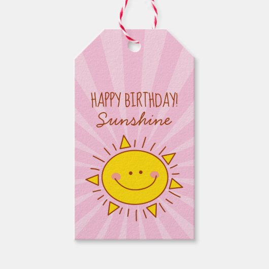 Cute Kawaii Little Sunshine Pink Happy Birthday Cadeaulabel (Voorkant)