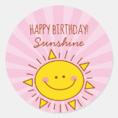 Cute Kawaii Little Sunshine Pink Happy Birthday Ronde Sticker (Voorkant)