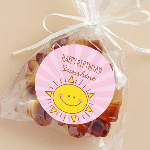 Cute Kawaii Little Sunshine Pink Happy Birthday Ronde Sticker