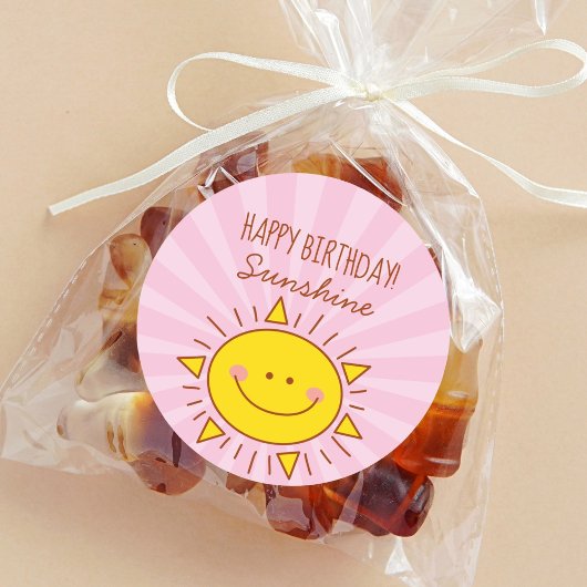 Cute Kawaii Little Sunshine Pink Happy Birthday Ronde Sticker