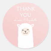 Cute Kawaii Llama Alpaca Elegant Pink Dank u Ronde Sticker (Voorkant)