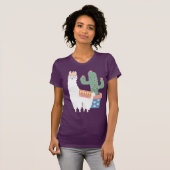 Cute Kawaii Llama en Cactus Illustration T-shirt (Voorkant volledig)