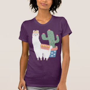 Cute Kawaii Llama en Cactus Illustration T-shirt