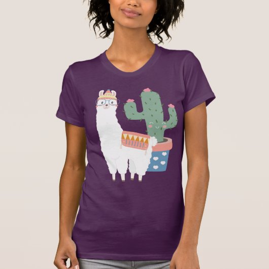 Cute Kawaii Llama en Cactus Illustration T-shirt (Voorkant)
