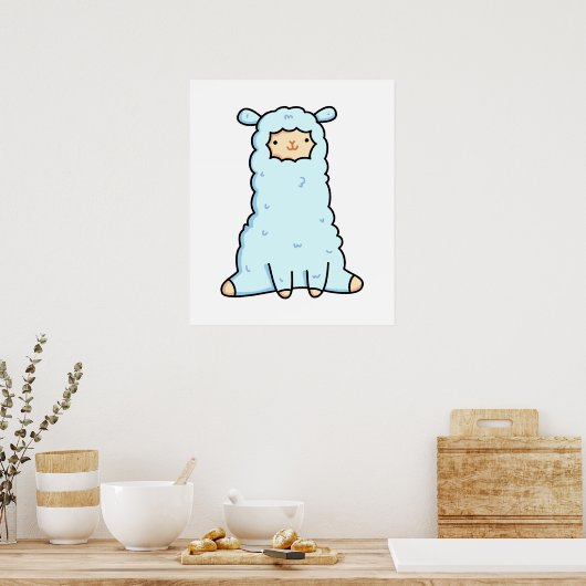 Cute Kawaii Llama Poster (Keuken)